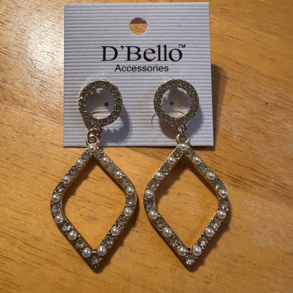 D’Bello Accessories Statement Brush Gold Tone Rhinestone Faux Pearl Earrings